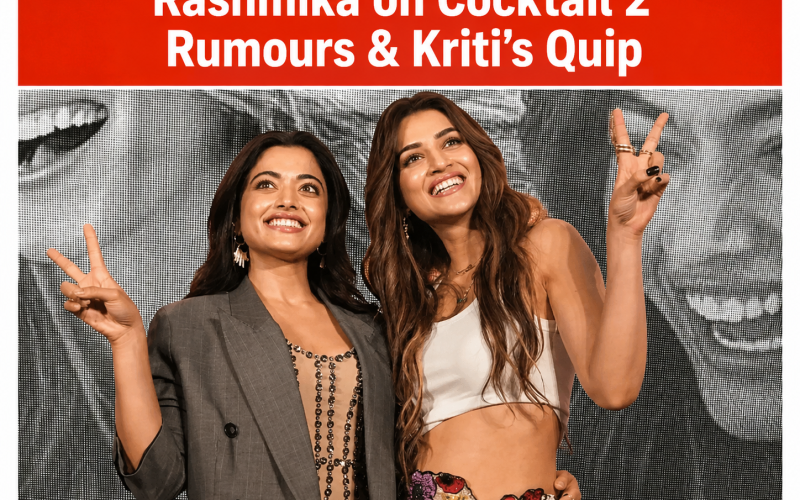 Rashmika Mandanna reacts to Cocktail 2 rumours as Kriti Sanon joins the conversation with a playful comment.