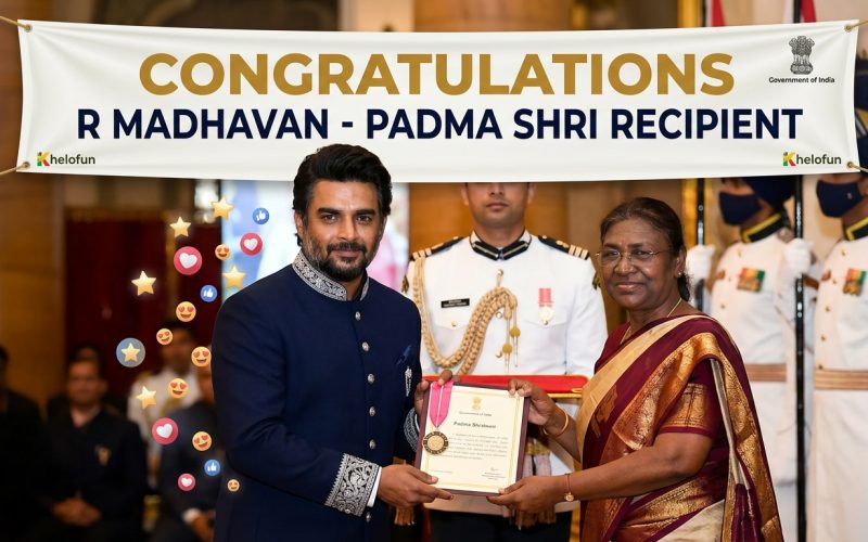R Madhavan receiving the Padma Shri award from President Droupadi Murmu at Rashtrapati Bhavan.
